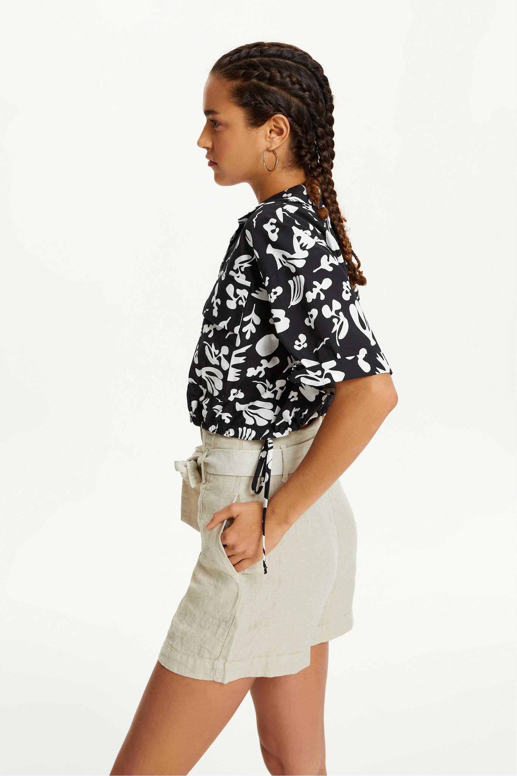 ÇİÇEK DESENLİ CROP GÖMLEK