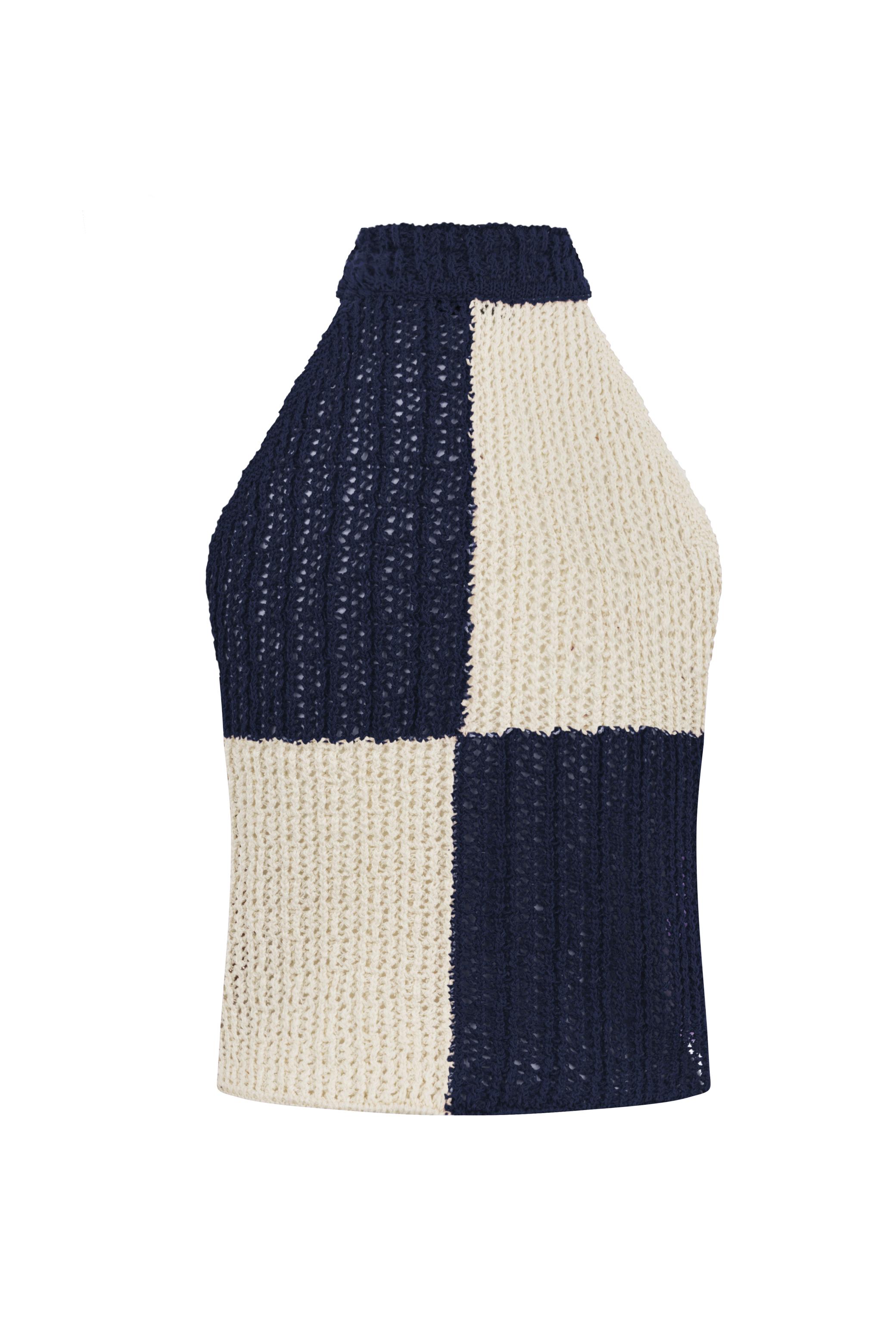 RENK BLOKLU HALTER YAKA TRİKO