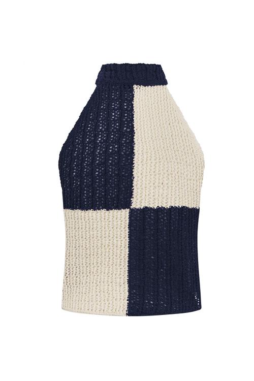  RENK BLOKLU HALTER YAKA TRİKO