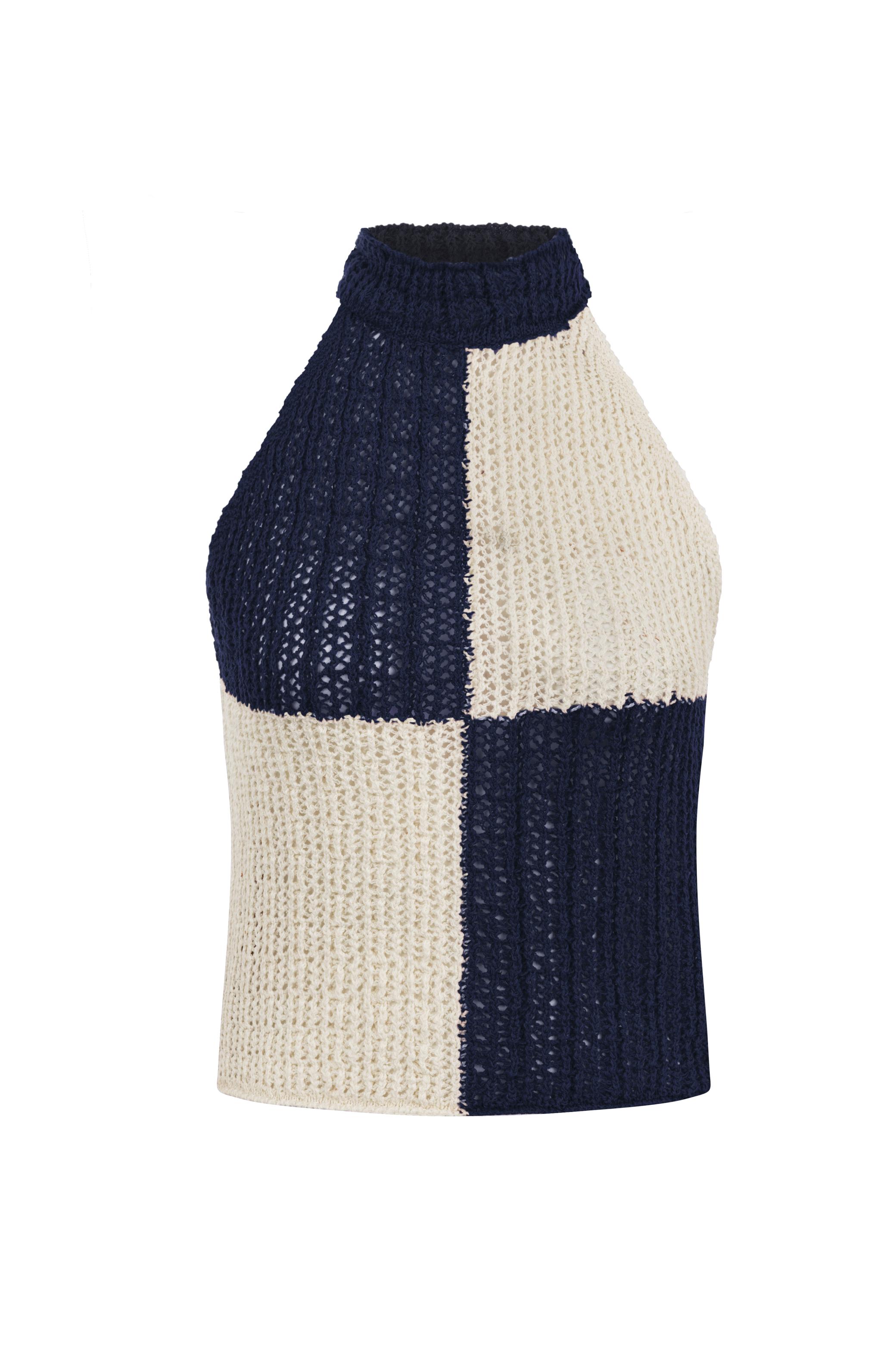 RENK BLOKLU HALTER YAKA TRİKO