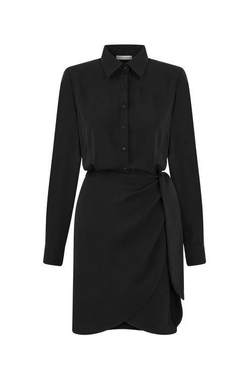  UZUN KOLLU KRUVAZE MİNİ GÖMLEK ELBİSE