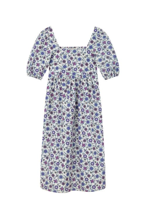  ÇİÇEK DESENLİ KISA KOLLU MİDİ ELBİSE