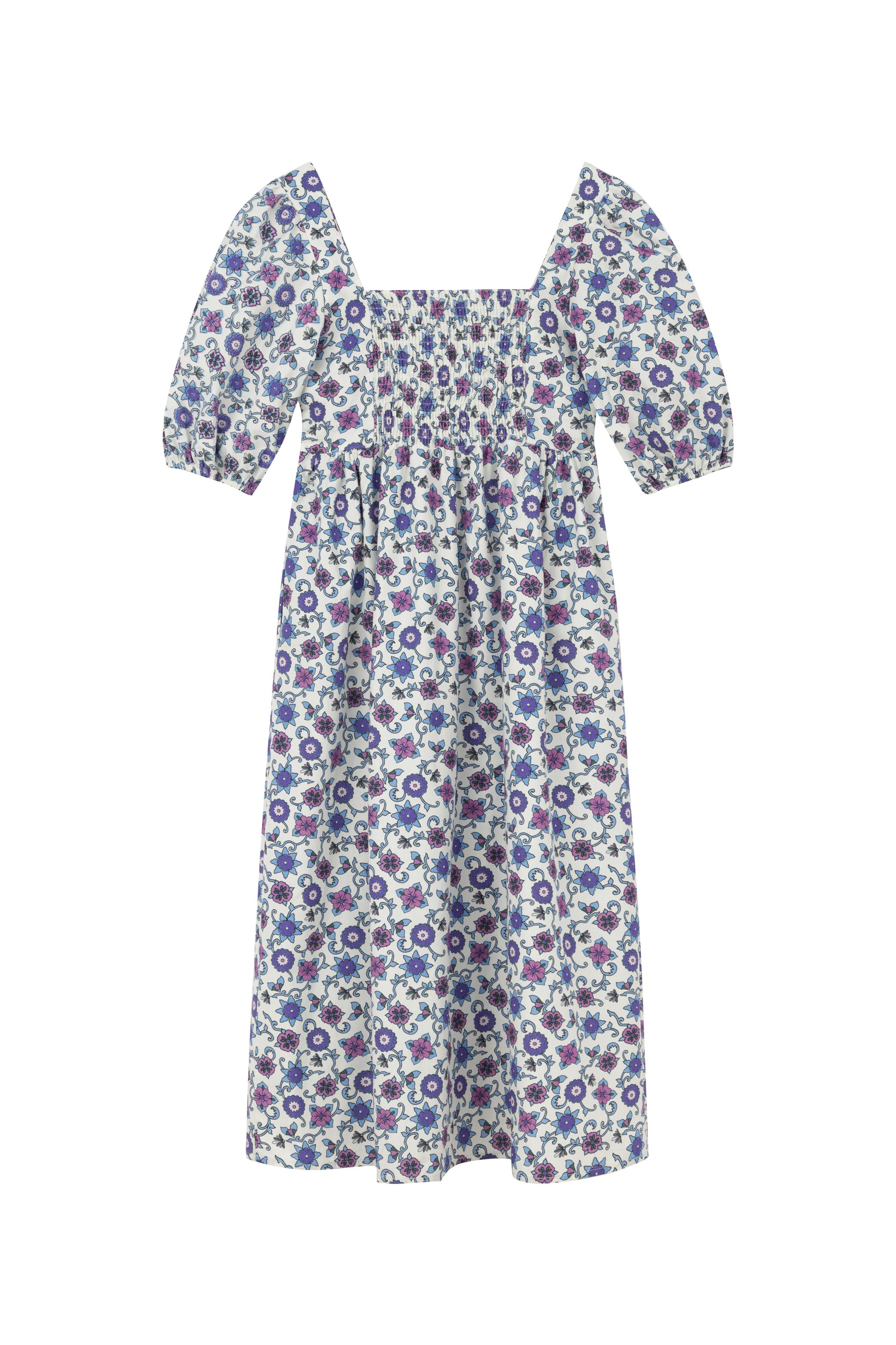 ÇİÇEK DESENLİ KISA KOLLU MİDİ ELBİSE