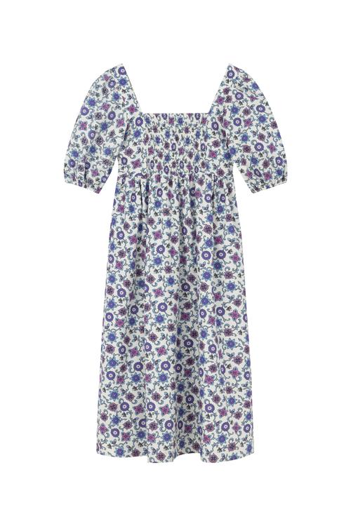  ÇİÇEK DESENLİ KISA KOLLU MİDİ ELBİSE