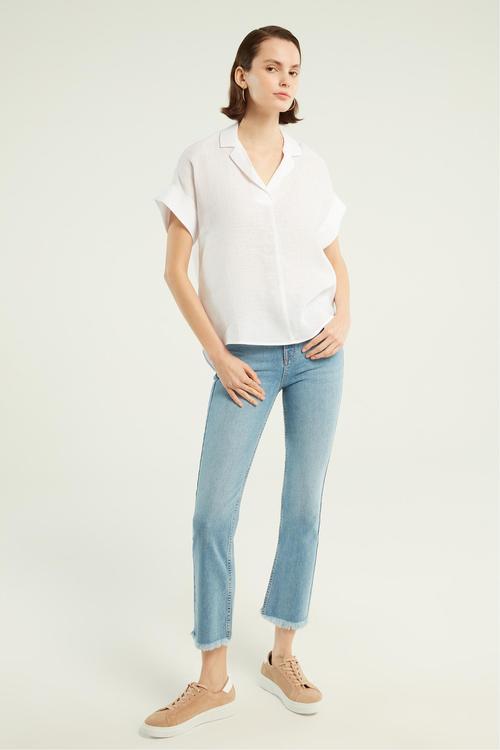  KISA KOLLU KETEN BLUZ