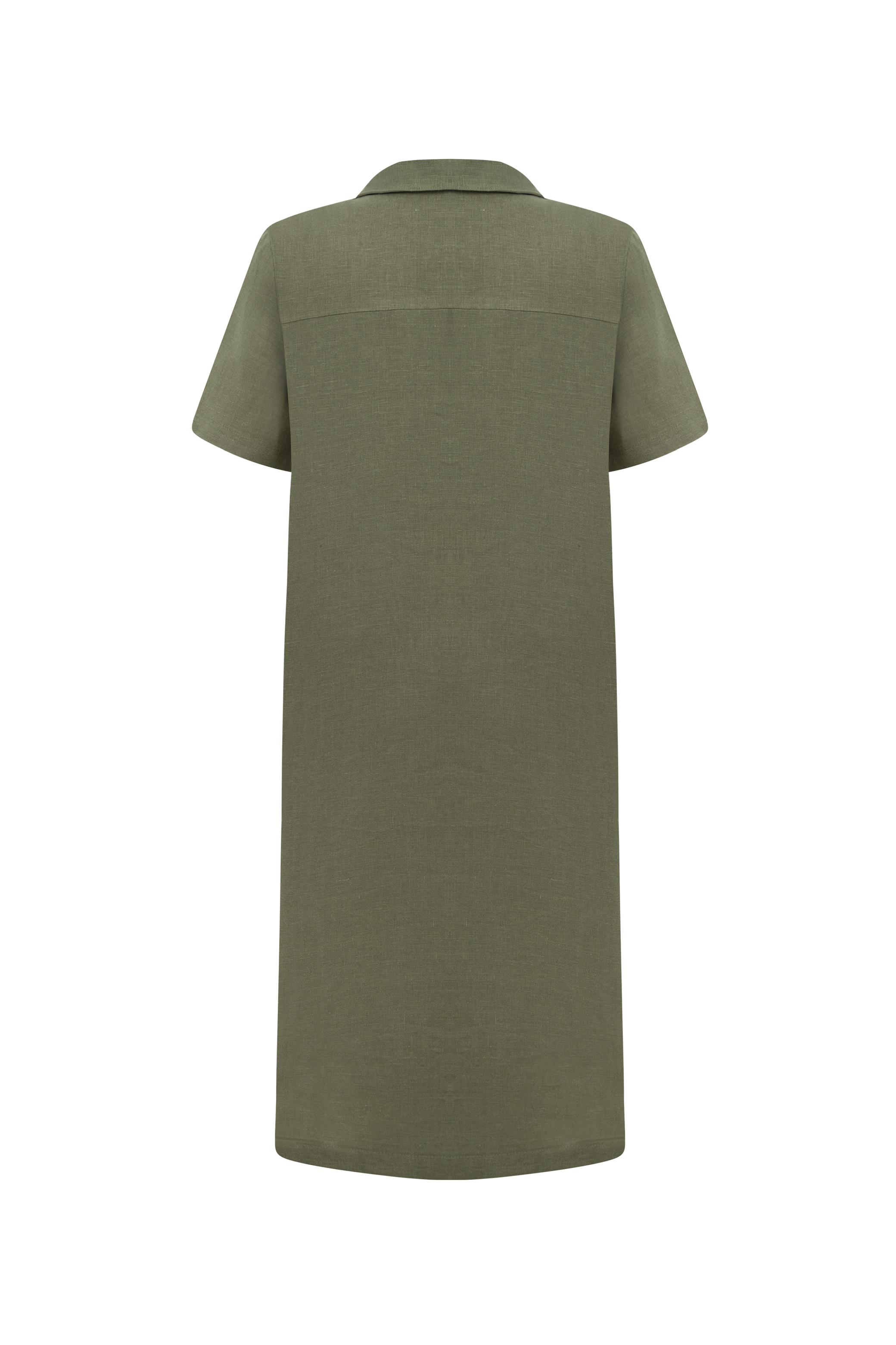 KISA KOLLU KETEN MİDİ GÖMLEK ELBİSE