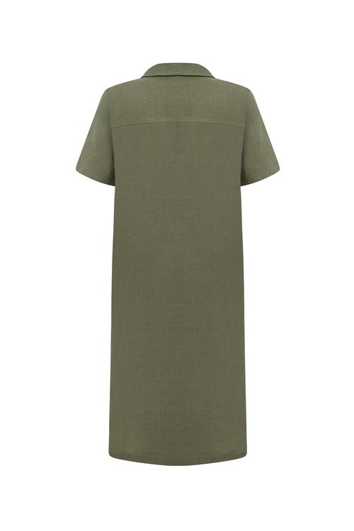  KISA KOLLU KETEN MİDİ GÖMLEK ELBİSE