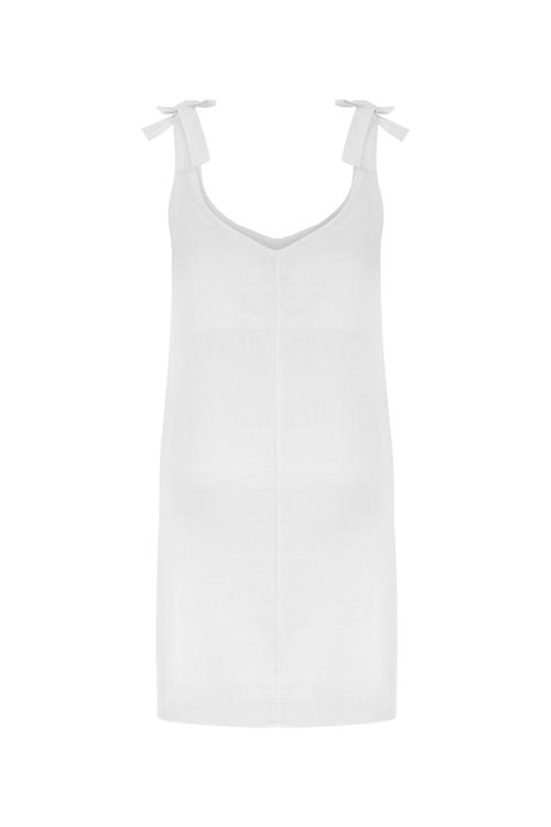  BAĞLAMA DETAYLI A FORM MİNİ KETEN ELBİSE