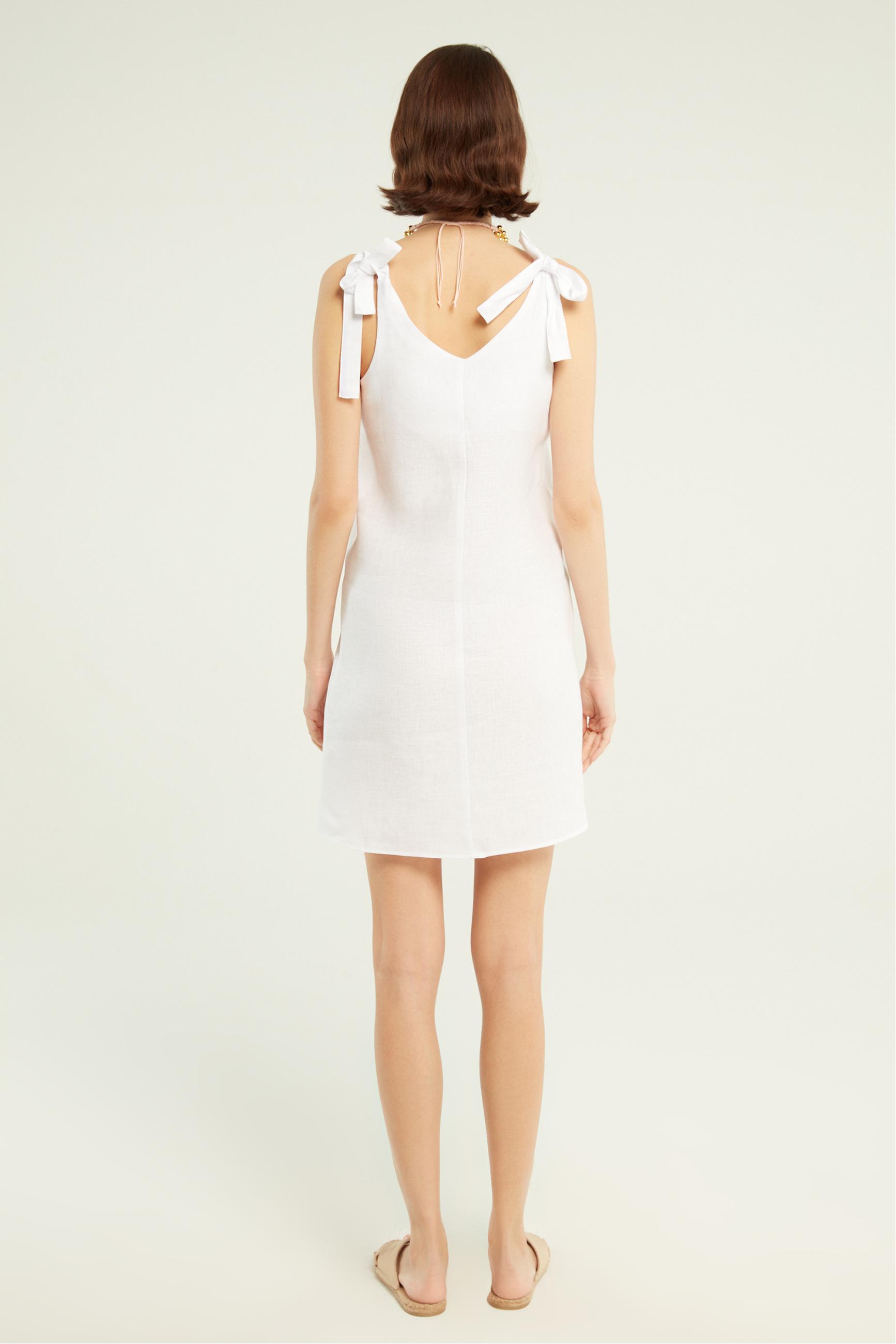 BAĞLAMA DETAYLI A FORM MİNİ KETEN ELBİSE