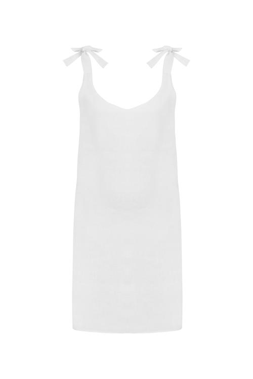  BAĞLAMA DETAYLI A FORM MİNİ KETEN ELBİSE