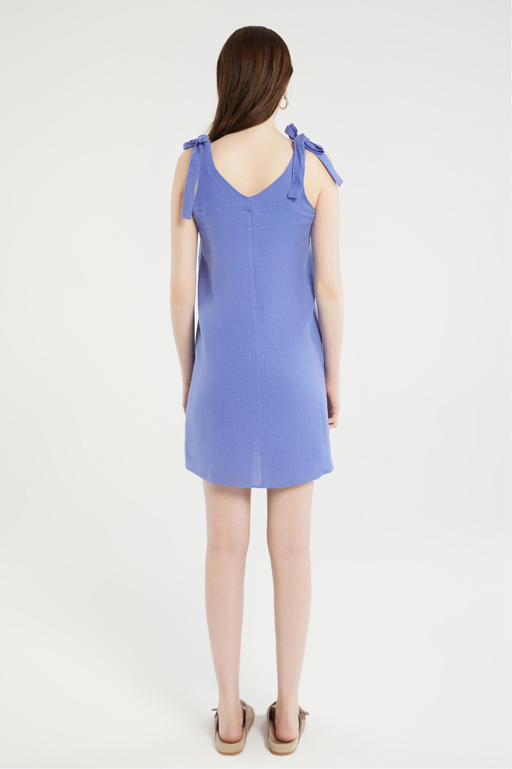 BAĞLAMA DETAYLI A FORM MİNİ KETEN ELBİSE