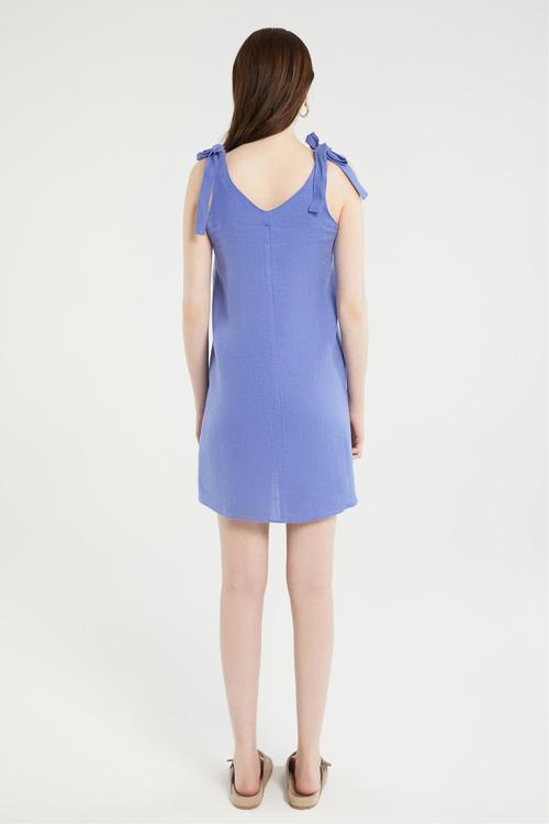  BAĞLAMA DETAYLI A FORM MİNİ KETEN ELBİSE