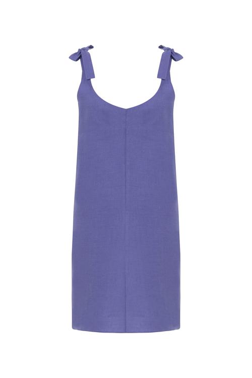  BAĞLAMA DETAYLI A FORM MİNİ KETEN ELBİSE