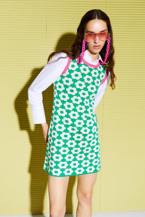  ÇİÇEK DESENLİ MİNİ TRİKO ELBİSE