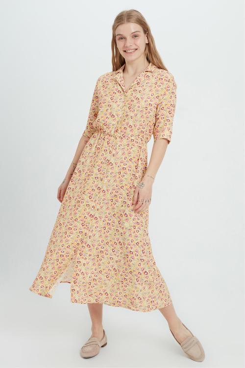  ÇİÇEK DESENLİ UZUN GÖMLEK ELBİSE