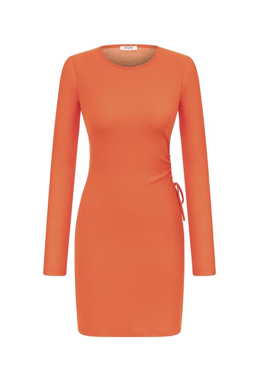  BELİ BÜZGÜLÜ UZUN KOLLU MİNİ ELBİSE