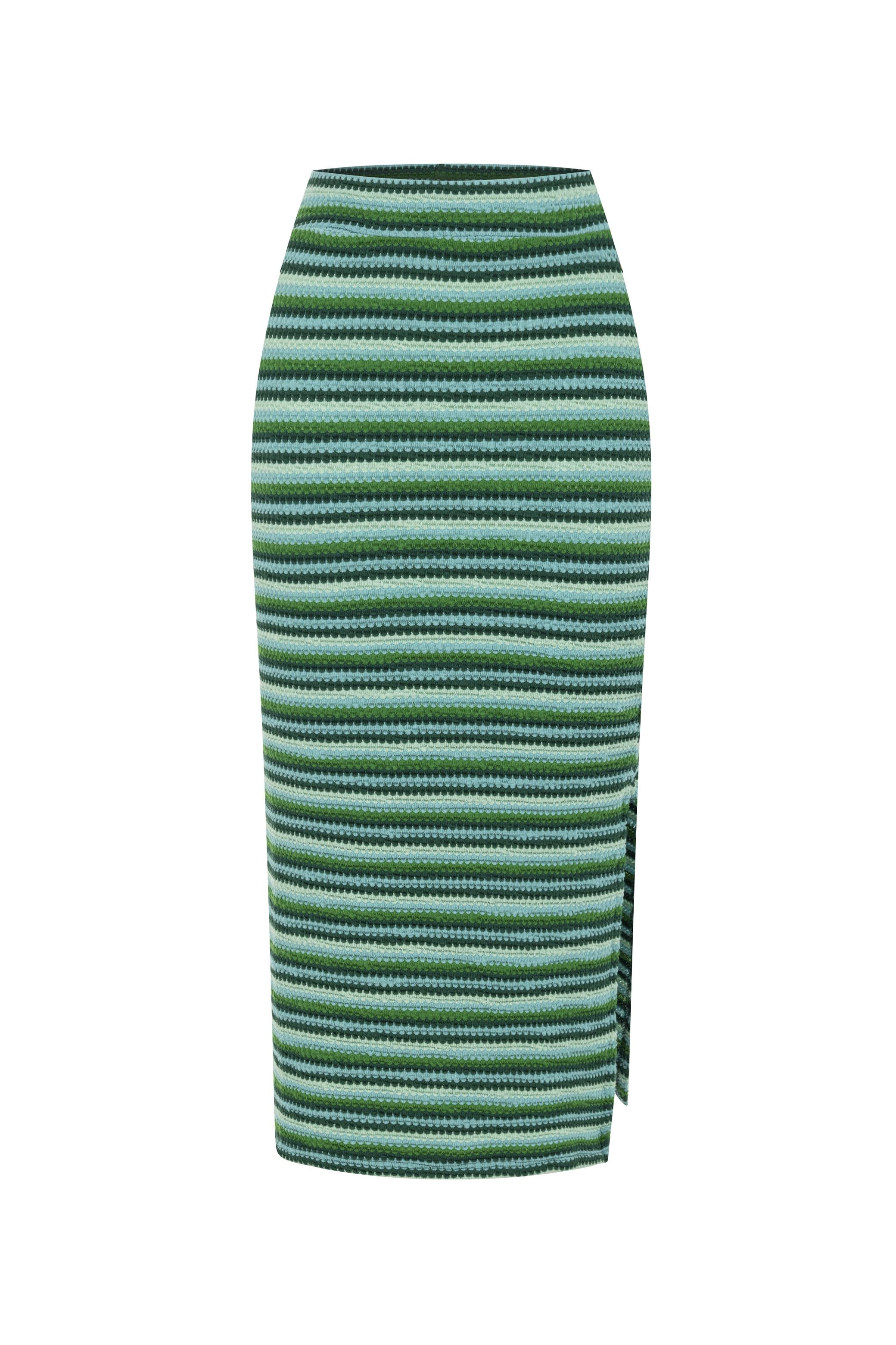 ÇİZGİLİ YIRTMAÇLI MİDİ ETEK