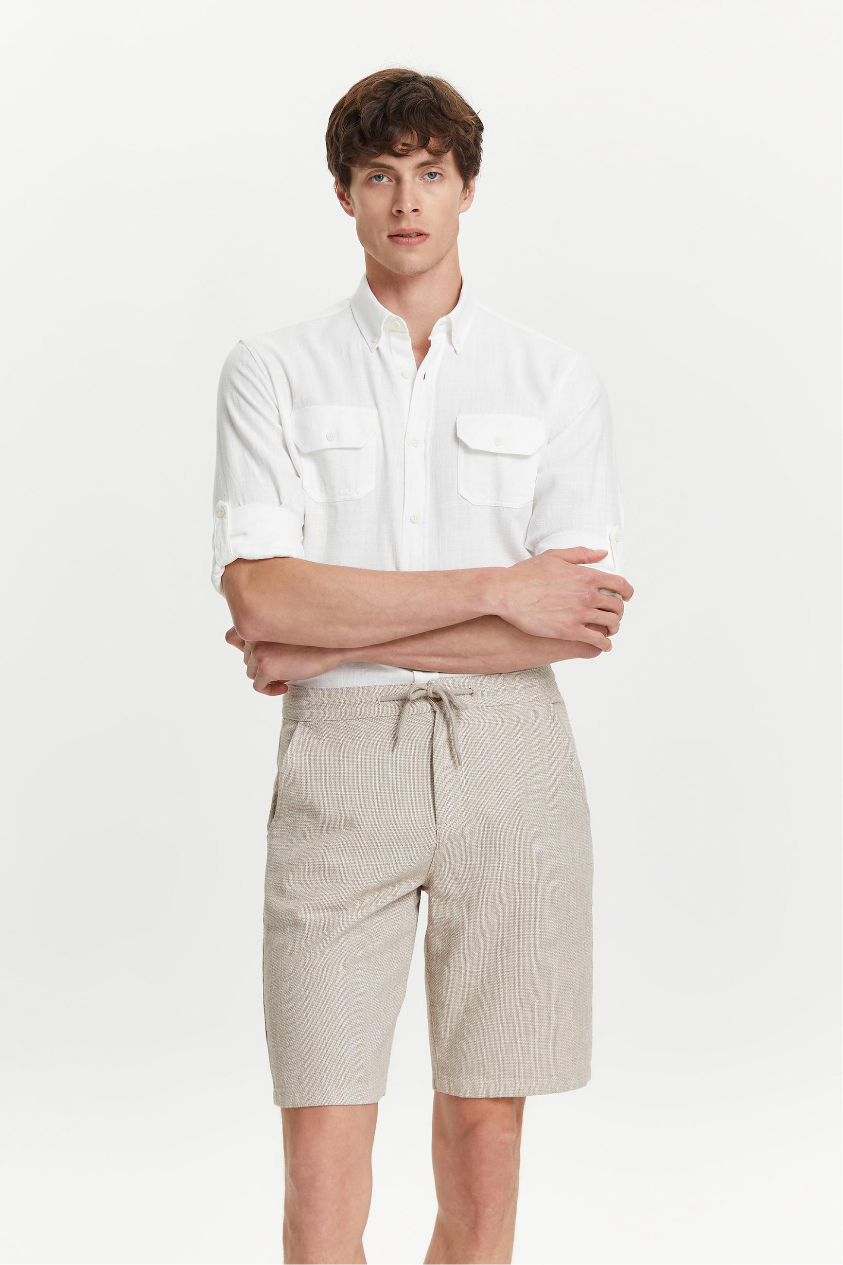 DOKULU KETEN KARIŞIMLI ŞORT