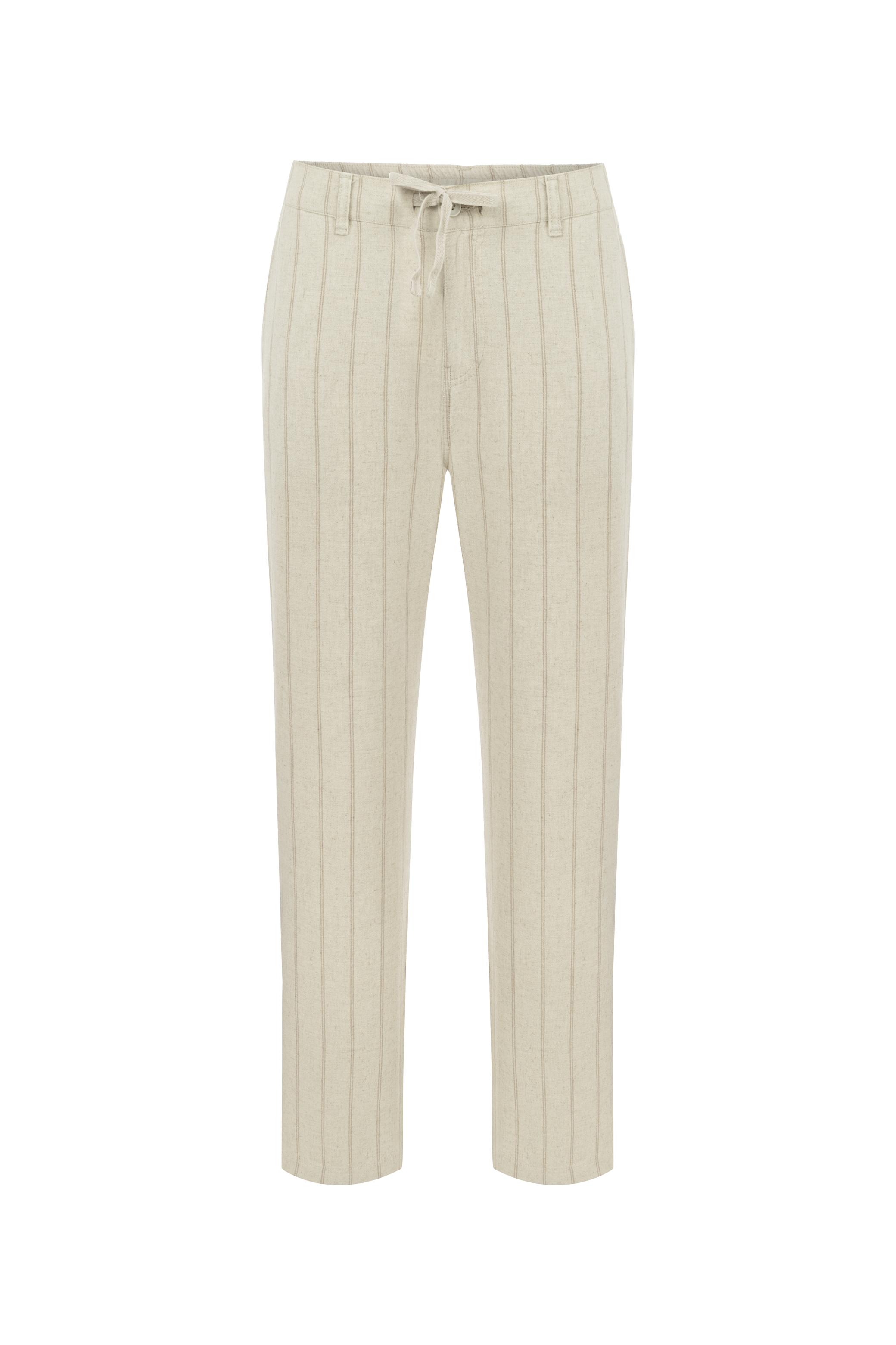 ÇİZGİLİ KETEN KARIŞIMLI STRAIGHT FIT PANTOLON