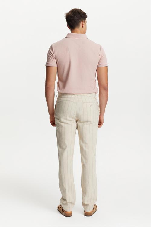  ÇİZGİLİ KETEN KARIŞIMLI STRAIGHT FIT PANTOLON