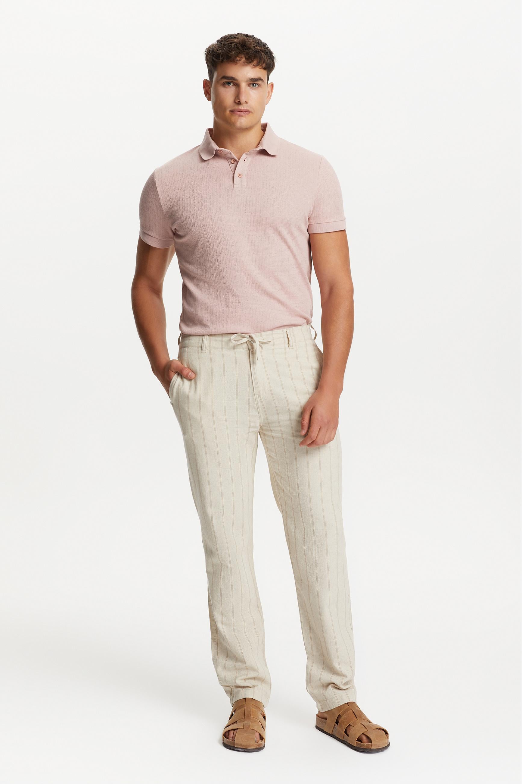 ÇİZGİLİ KETEN KARIŞIMLI STRAIGHT FIT PANTOLON