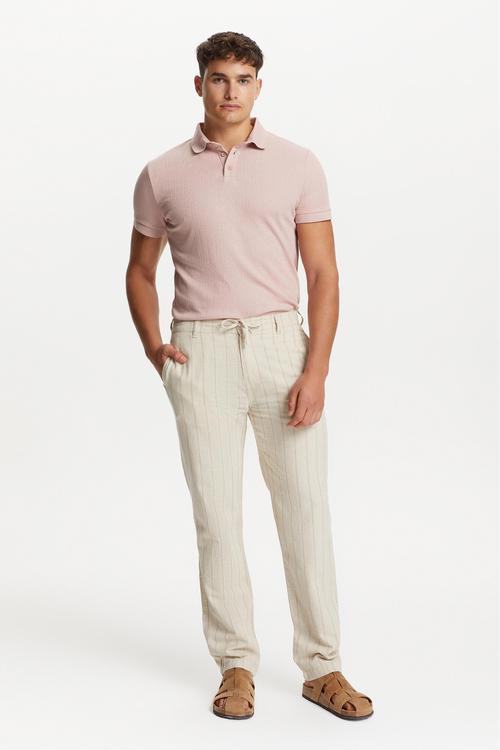  ÇİZGİLİ KETEN KARIŞIMLI STRAIGHT FIT PANTOLON