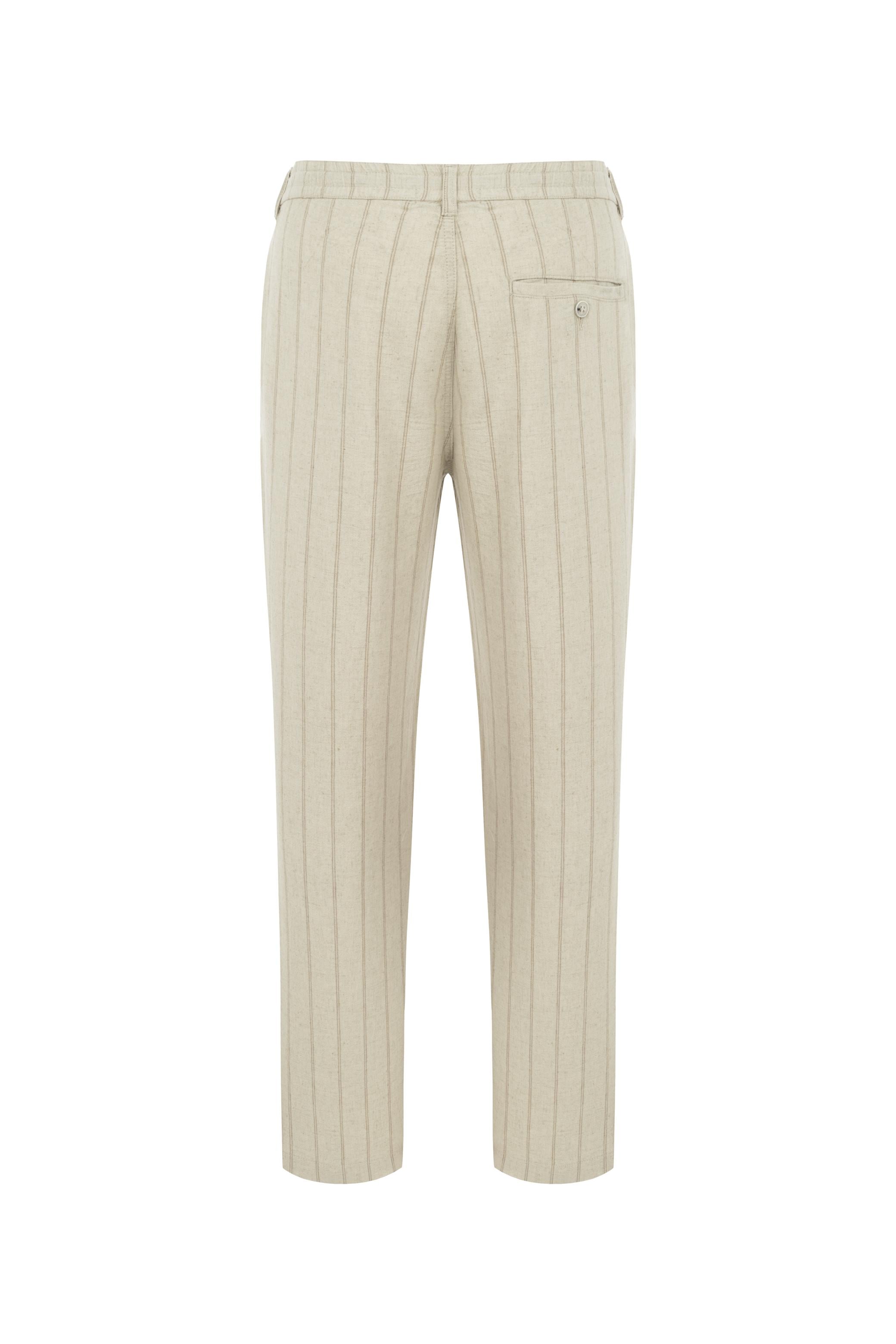 ÇİZGİLİ KETEN KARIŞIMLI STRAIGHT FIT PANTOLON