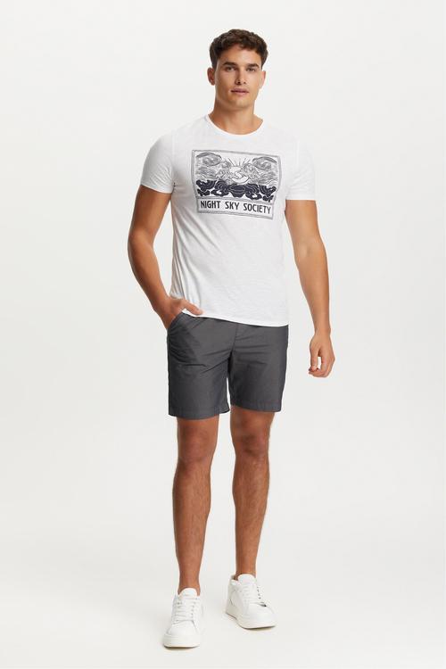  SLOGAN BASKILI BİSİKLET YAKA KISA KOLLU T-SHIRT