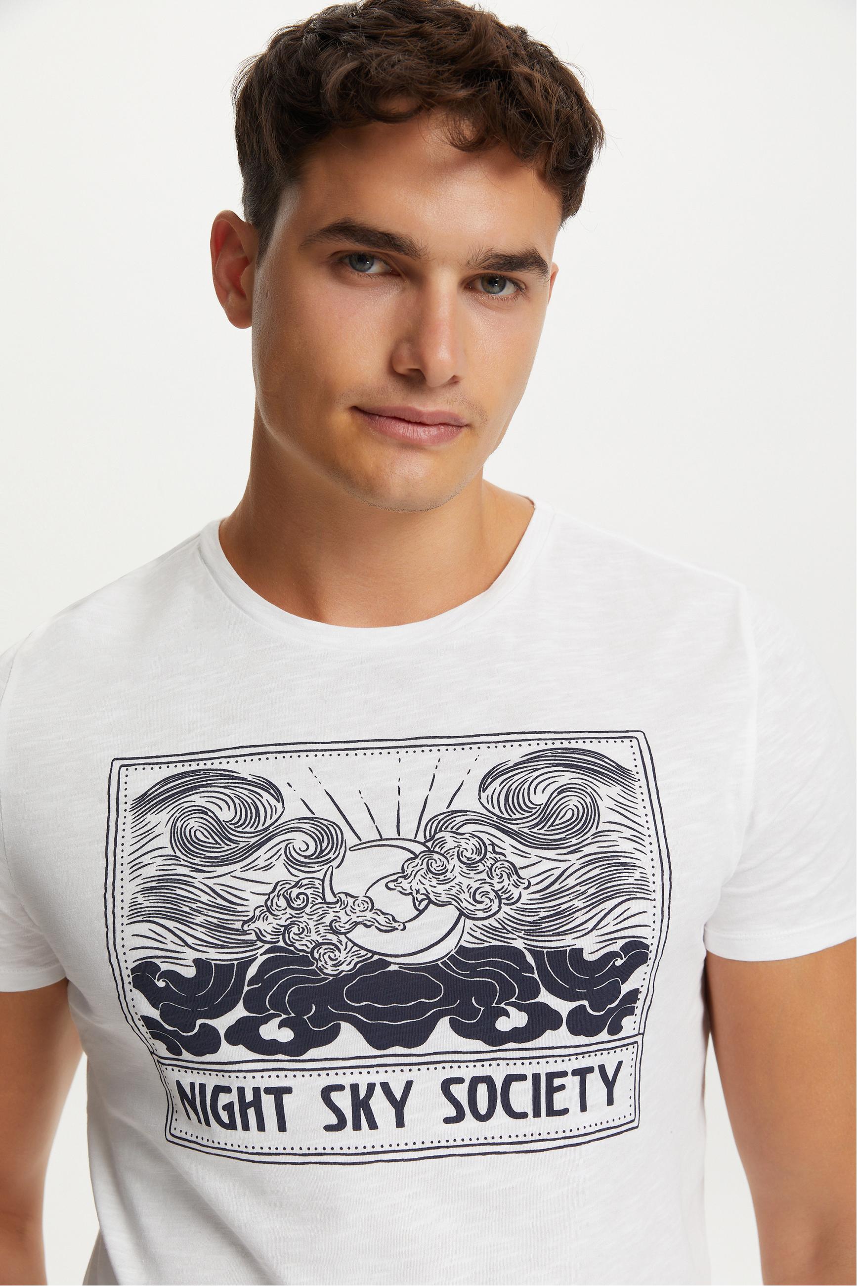 SLOGAN BASKILI BİSİKLET YAKA KISA KOLLU T-SHIRT