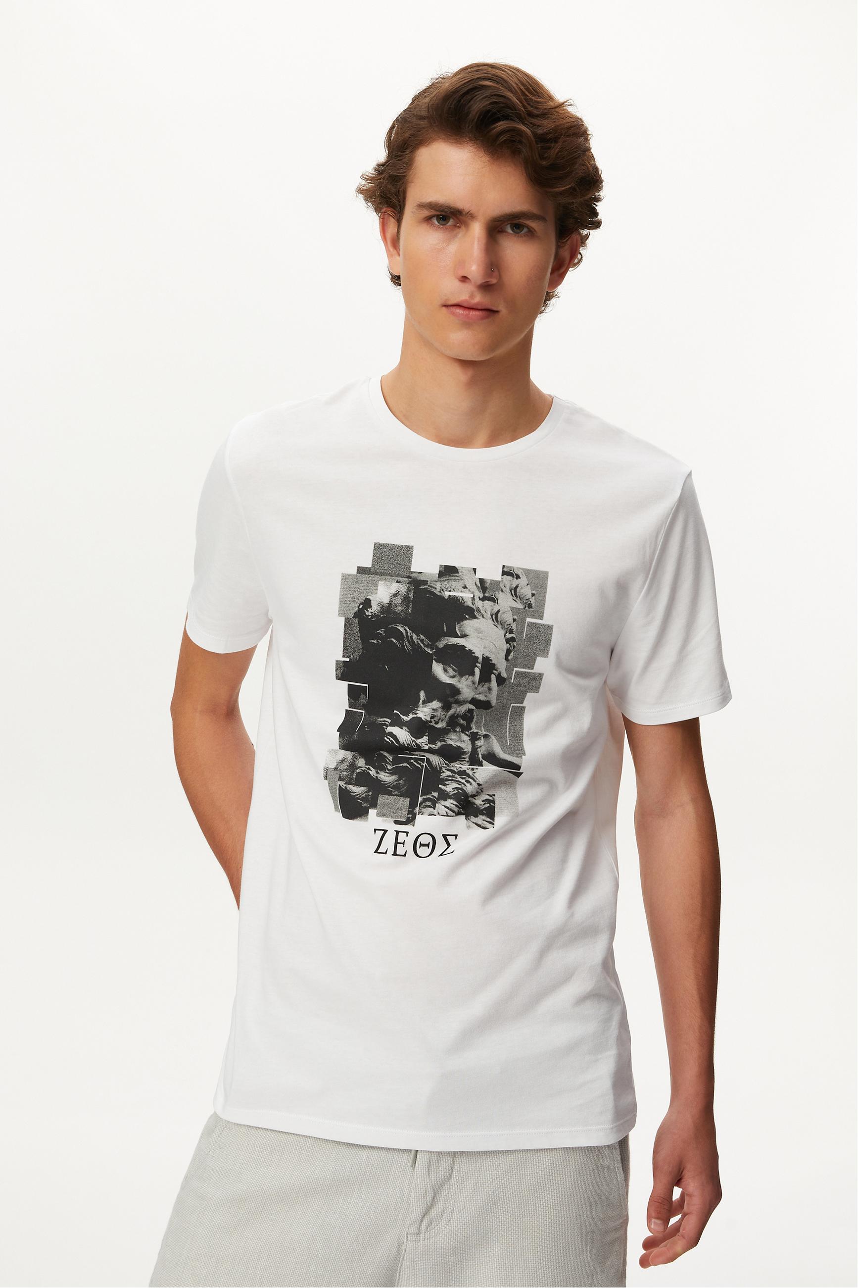 ZEUS BASKILI BİSİKLET YAKA KISA KOLLU T-SHIRT