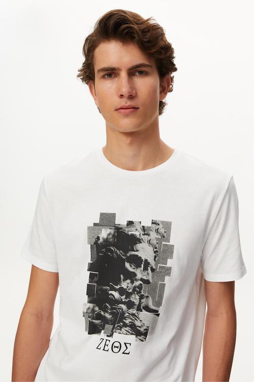  ZEUS BASKILI BİSİKLET YAKA KISA KOLLU T-SHIRT