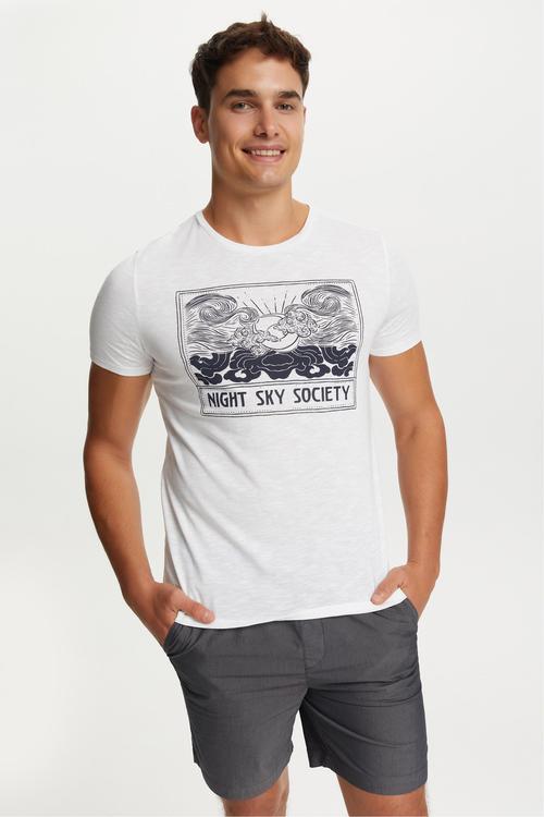  SLOGAN BASKILI BİSİKLET YAKA KISA KOLLU T-SHIRT