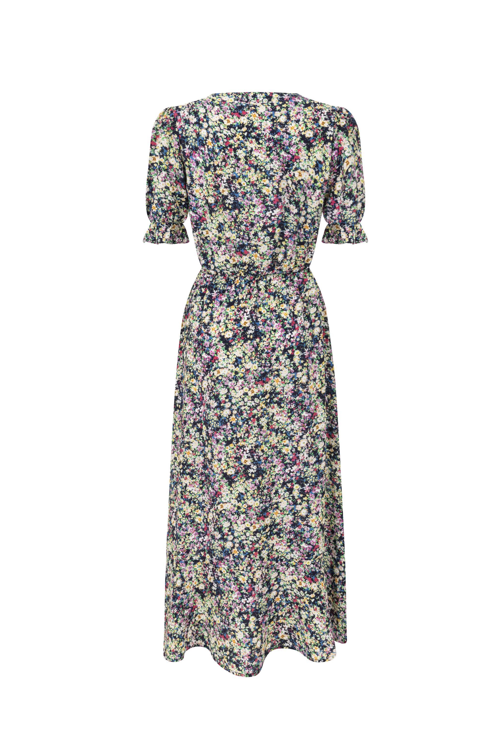 ÇİÇEK DESENLİ YIRTMAÇLI UZUN ELBİSE