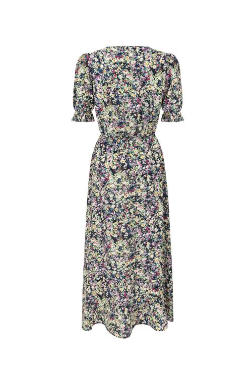  ÇİÇEK DESENLİ YIRTMAÇLI UZUN ELBİSE