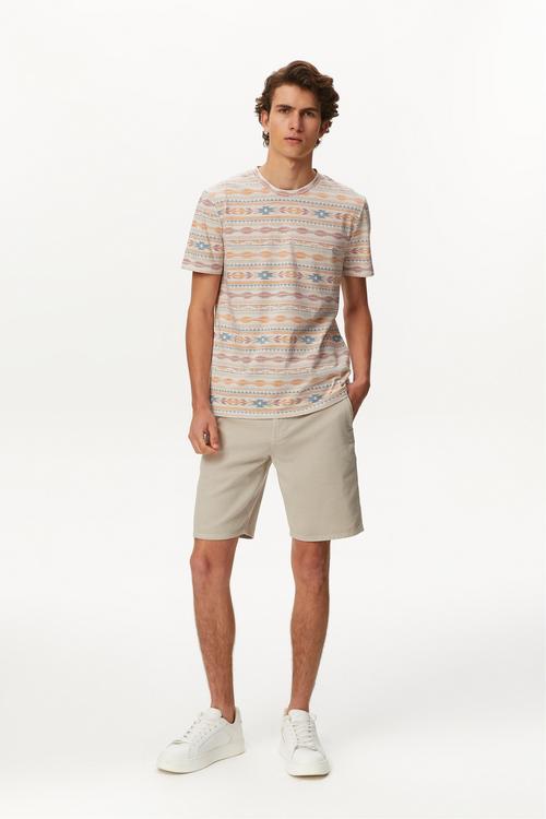 ETNİK DESENLİ BİSİKLET YAKA T-SHIRT