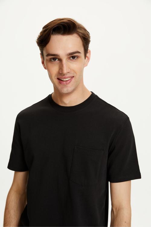  CEP DETAYLI BİSİKLET YAKA KISA KOLLU T-SHIRT