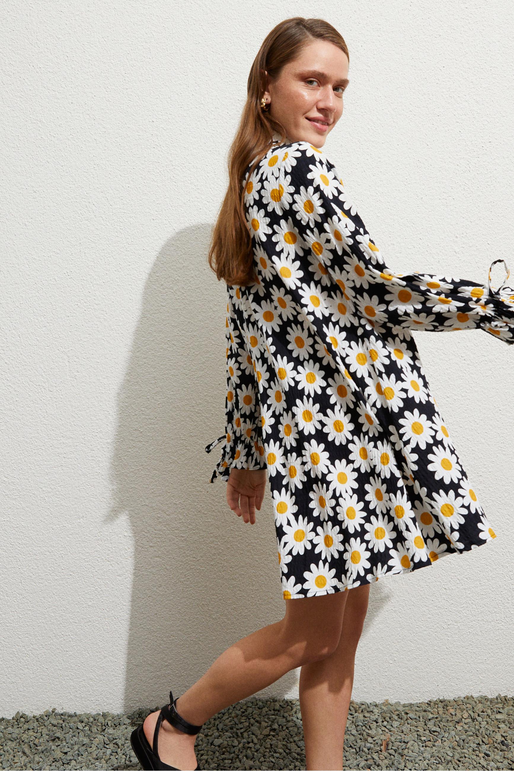 PAPATYA BASKILI A FORM MİNİ ELBİSE