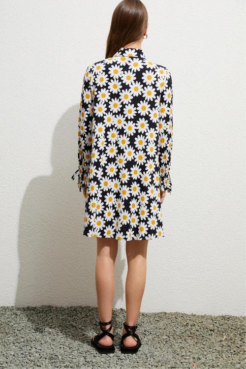  PAPATYA BASKILI A FORM MİNİ ELBİSE