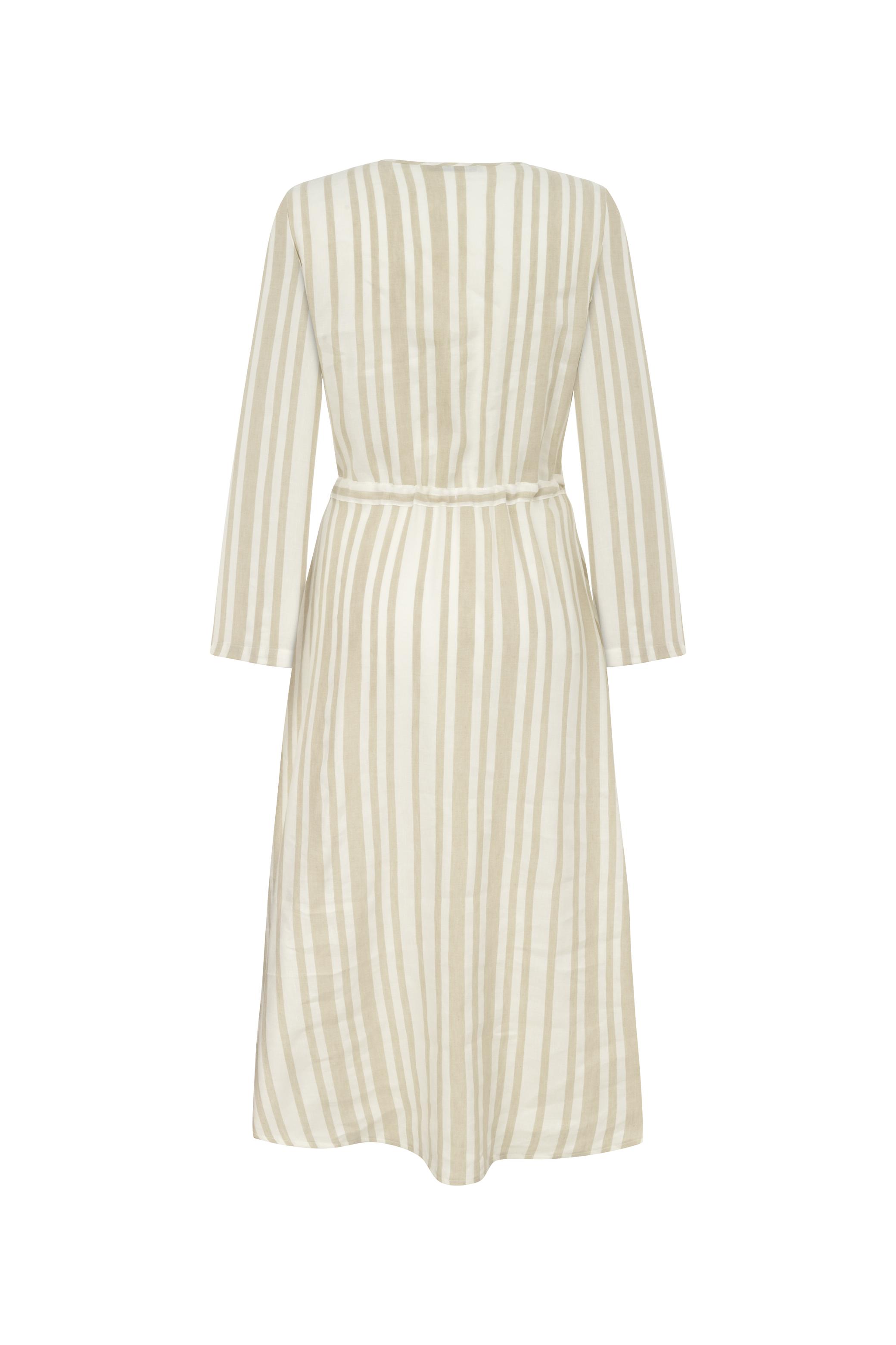 ÇİZGİLİ V YAKA A FORM MİDİ ELBİSE