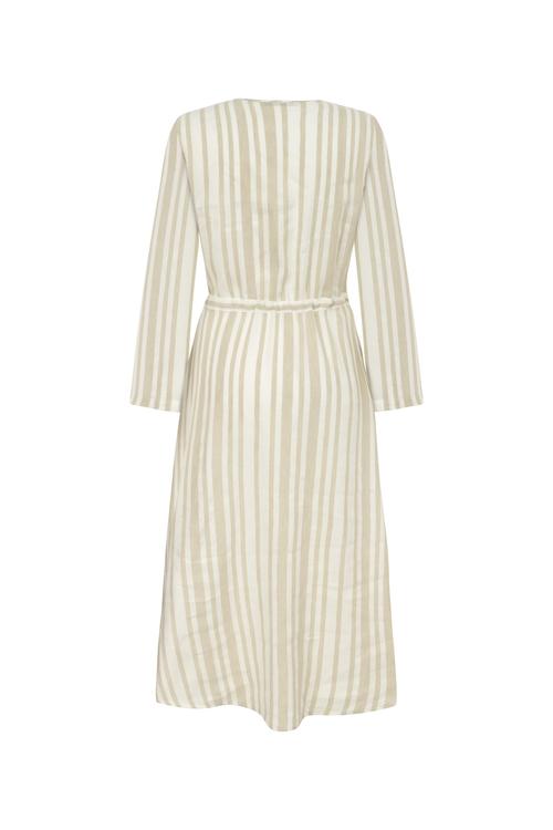  ÇİZGİLİ V YAKA A FORM MİDİ ELBİSE