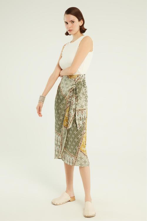  ETNİK DESENLİ MİDİ VİSKOZ ETEK