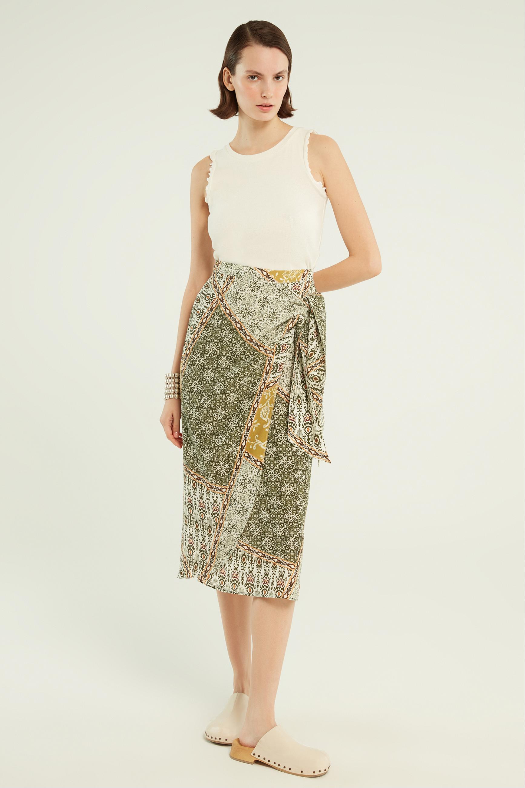 ETNİK DESENLİ MİDİ VİSKOZ ETEK