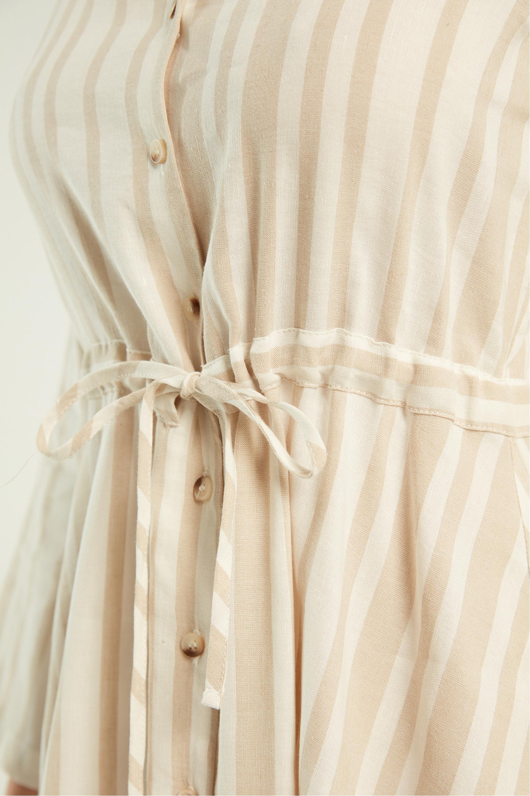 ÇİZGİLİ V YAKA A FORM MİDİ ELBİSE