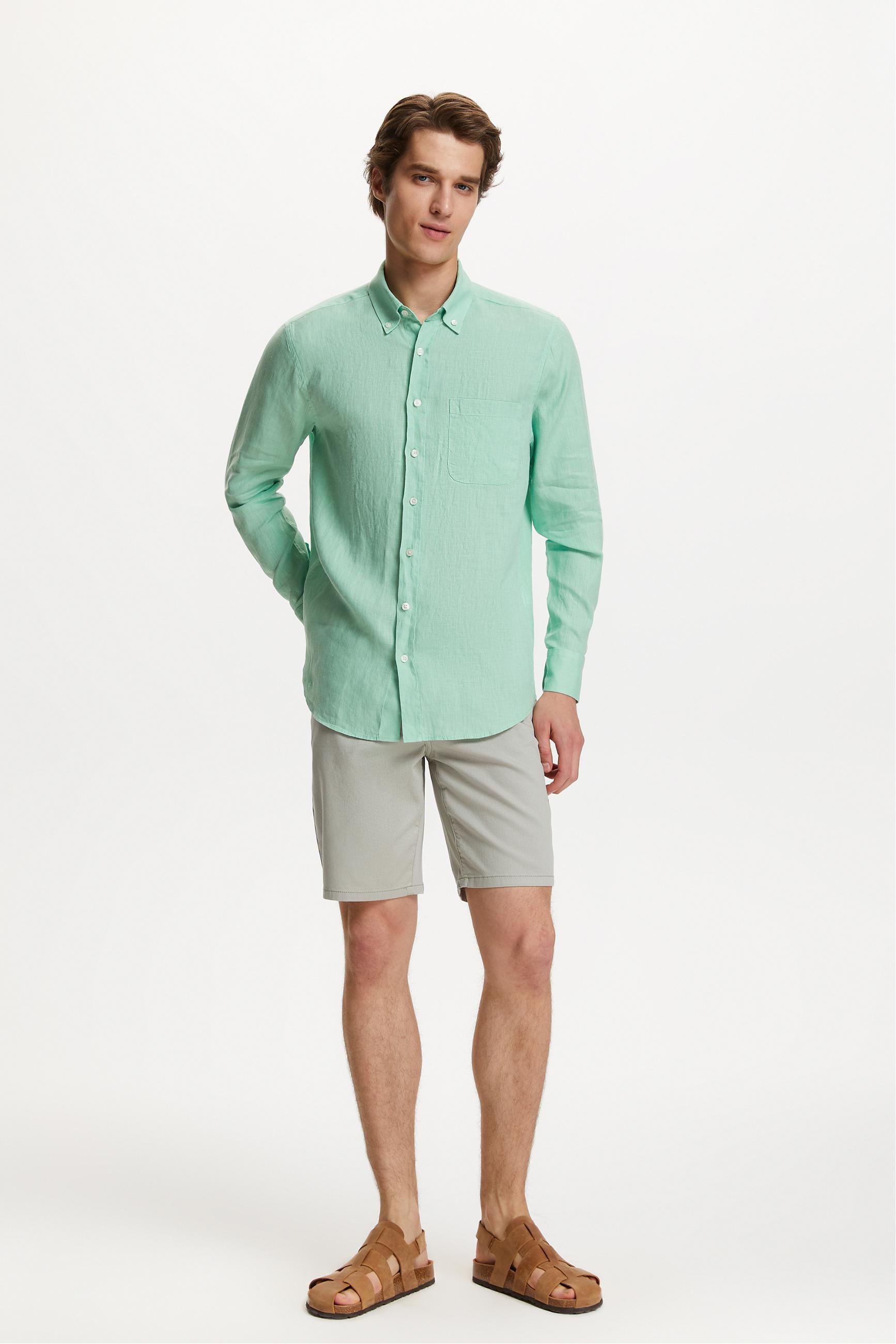 REGULAR FIT KETEN GÖMLEK