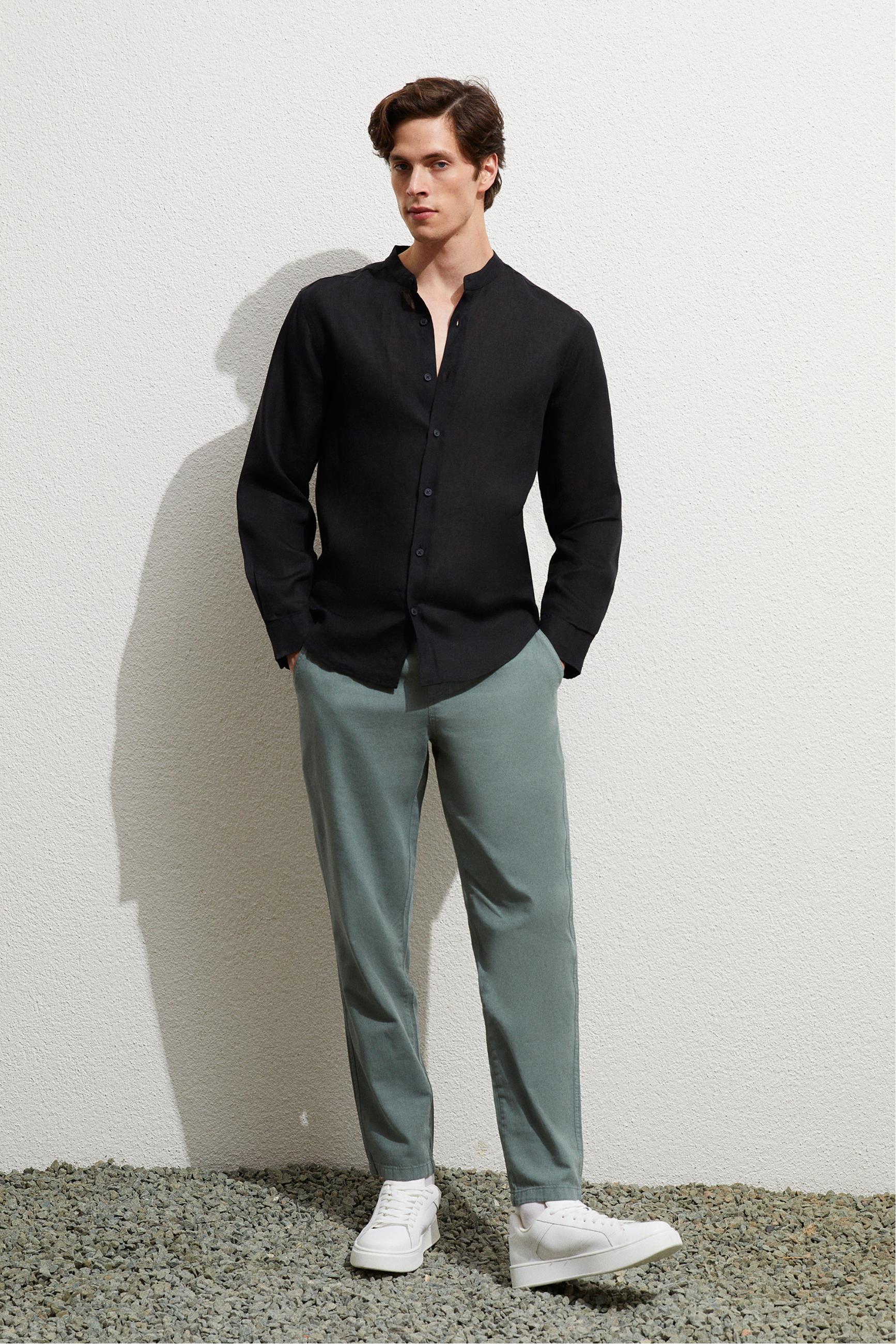 HAKİM YAKA REGULAR FIT KETEN GÖMLEK