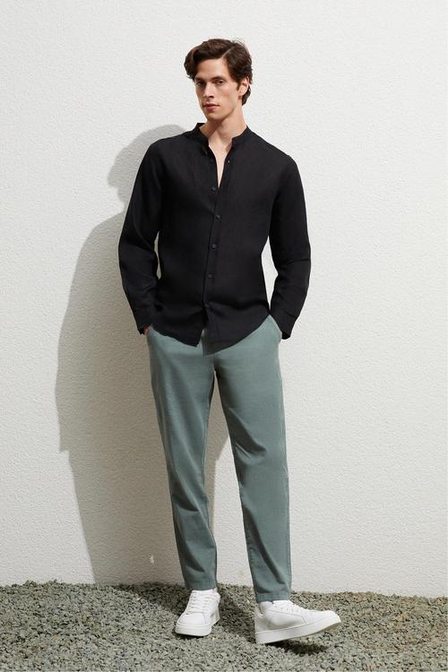  HAKİM YAKA REGULAR FIT KETEN GÖMLEK