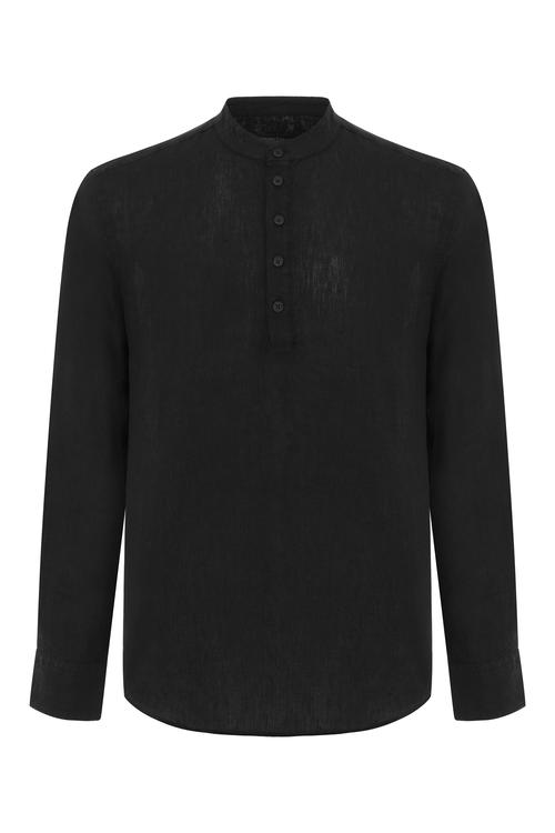  YARIM DÜĞMELİ HAKİM YAKA KETEN GÖMLEK