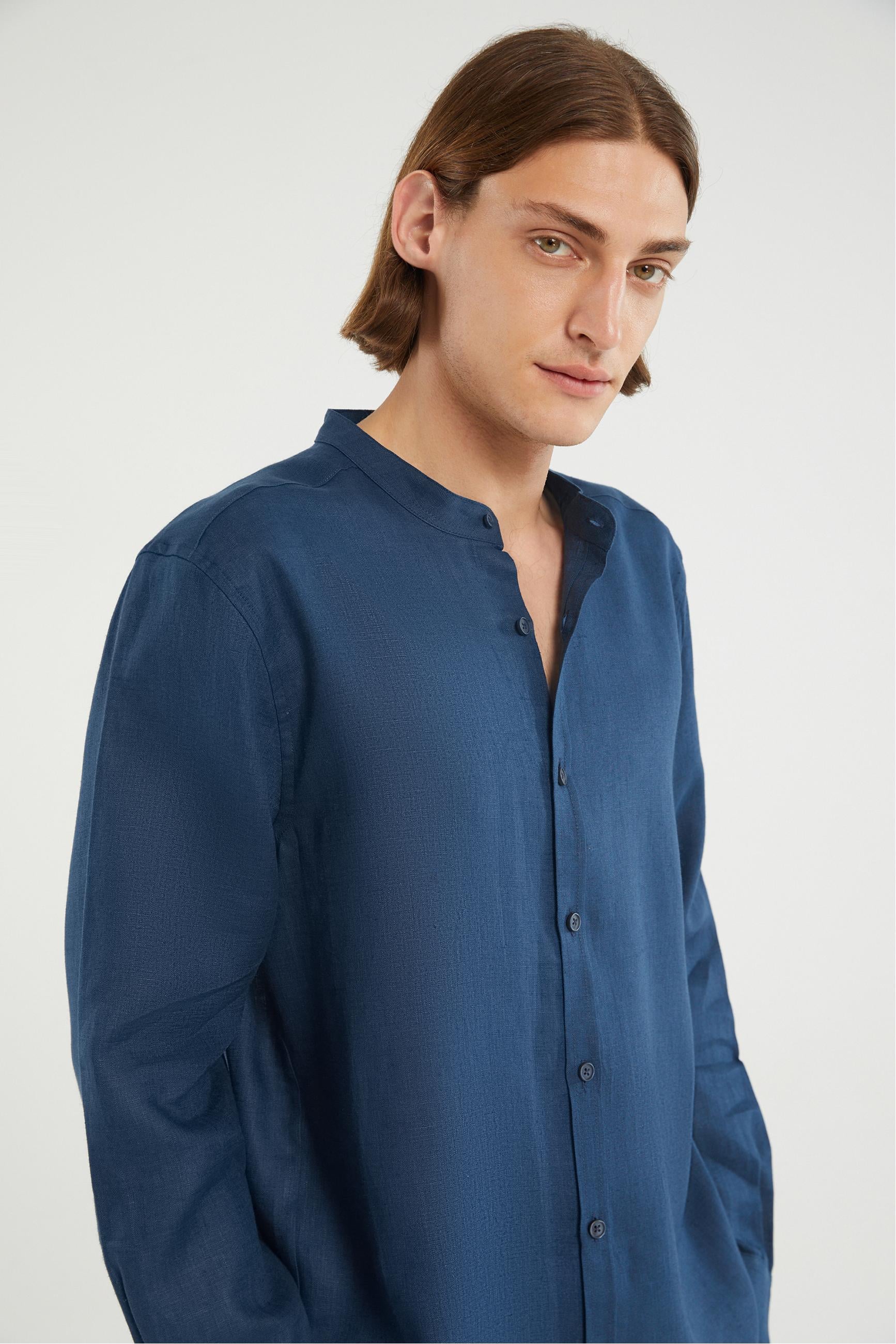 HAKİM YAKA REGULAR FIT KETEN GÖMLEK