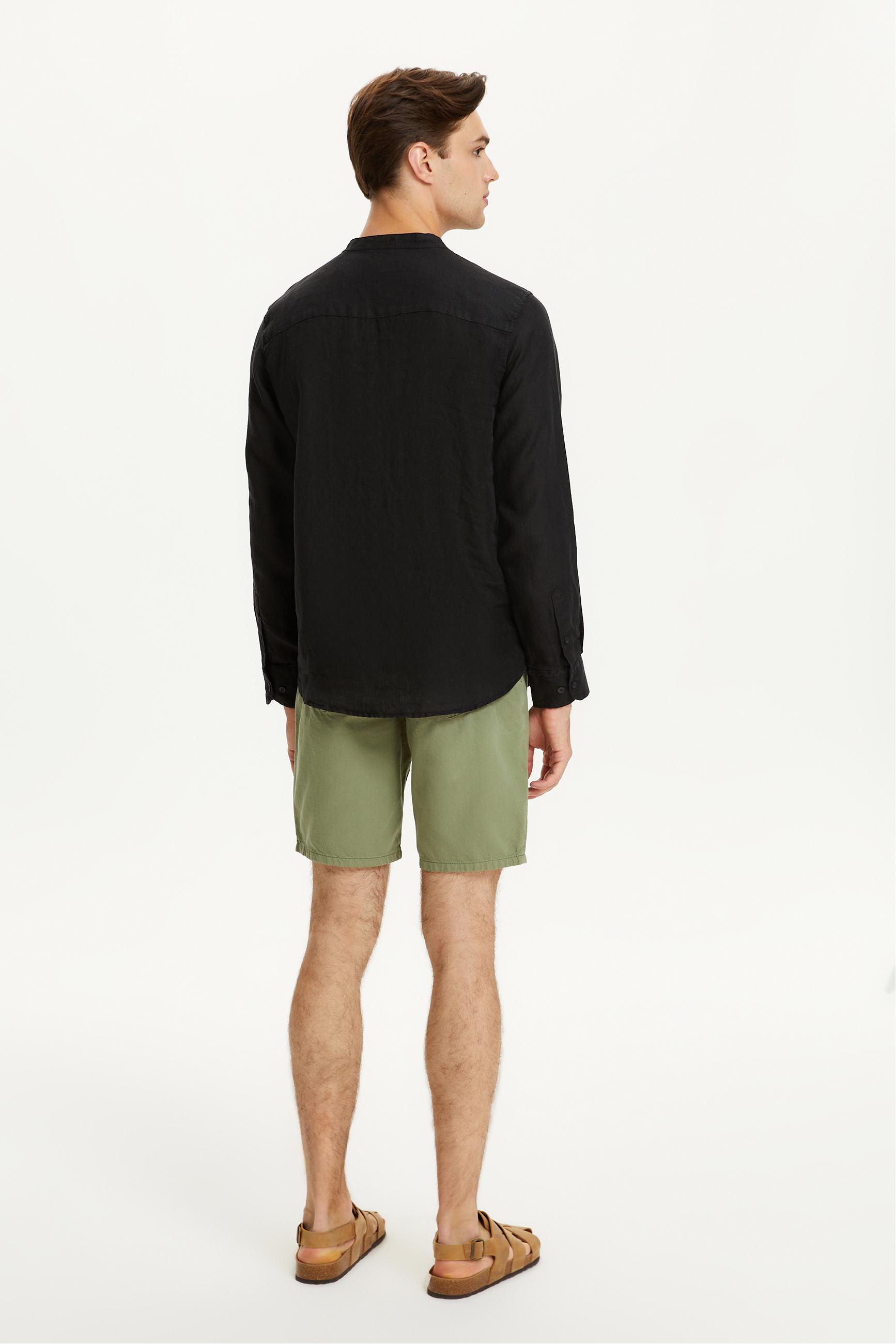 YARIM DÜĞMELİ HAKİM YAKA KETEN GÖMLEK