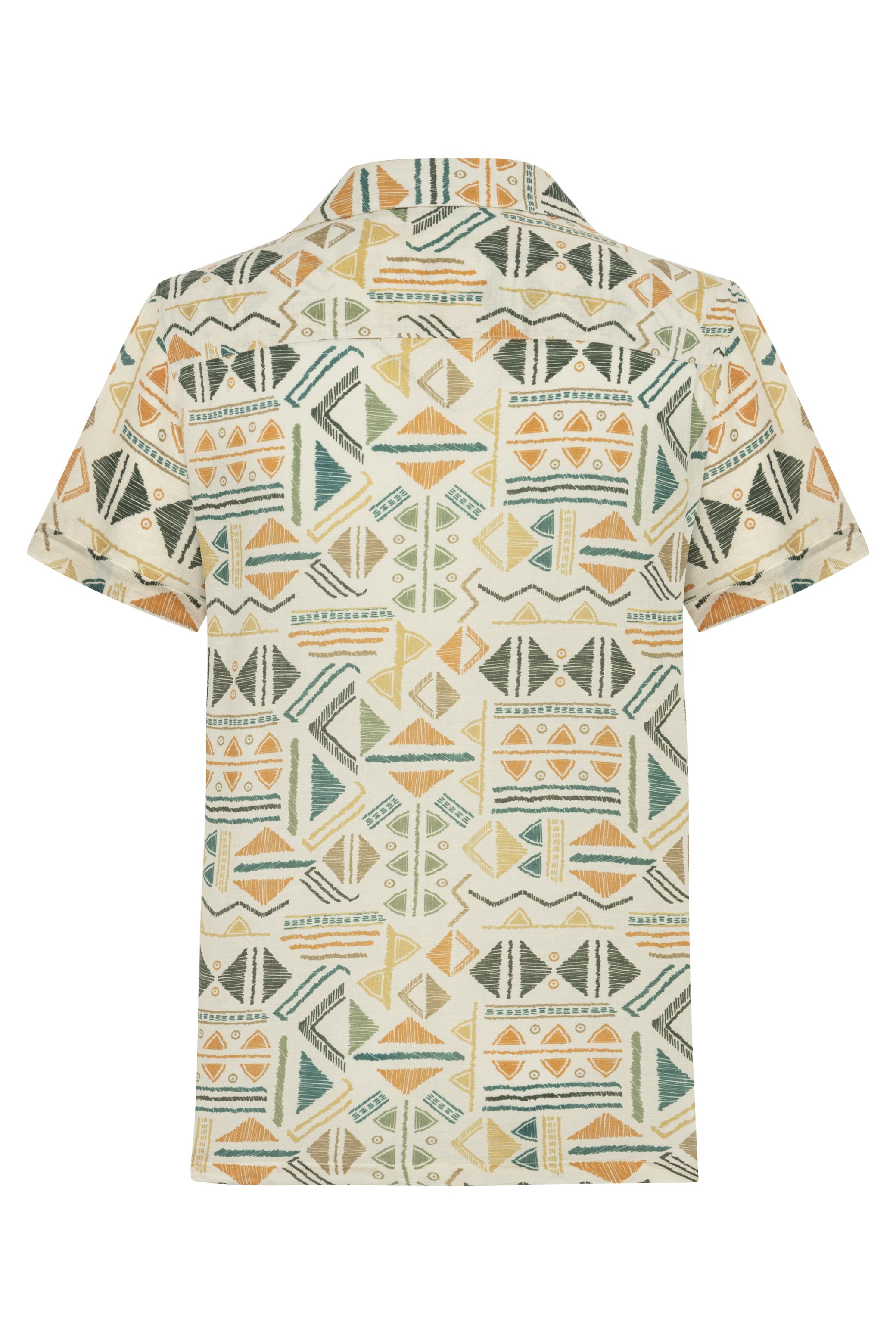 ETNİK DESENLİ KISA KOLLU REGULAR FIT GÖMLEK